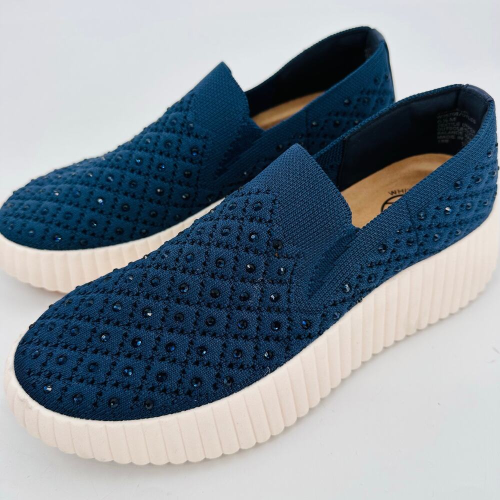 WHITE MOUNTAIN Women's Dyles Rhinestone Woven Knit Sneaker Shoe Blue Size 6.5